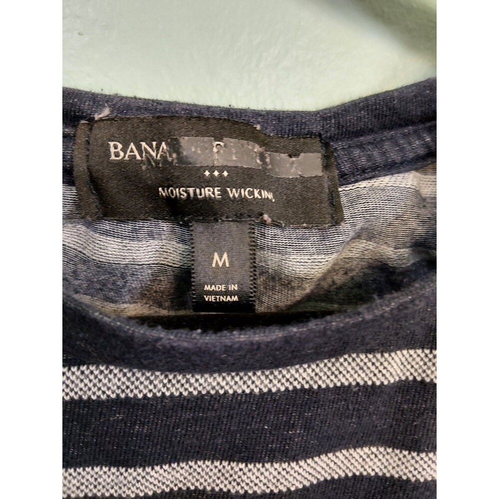Banana Republic women Navy Stripe Ruffle Top Size Medium Moisture Wicking Cotton - Picture 14 of 15